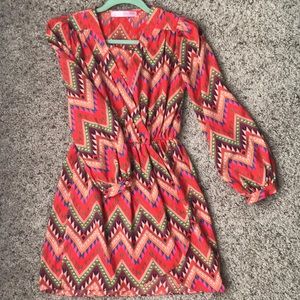 Honey Belle Orange Aztec long sleeved Dress